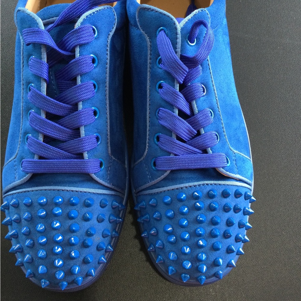 Electric Blue Studded Suede Lace-Up Sneakers